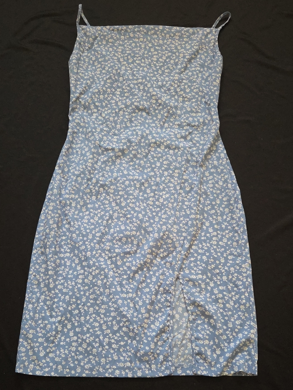 SHEIN Blue Floral Midi Slip Dress with White Print